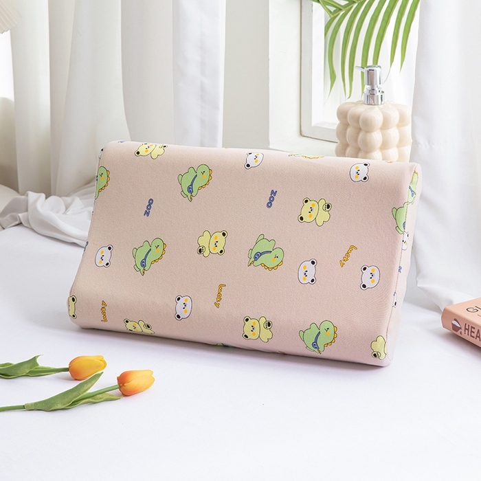 91家纺网 家纺一手货源 找家纺 美丽折家纺 2025新款A类全棉儿童乳胶枕枕头枕芯 恐龙小熊-咖 30x50cm/只（乳胶枕芯+外套+内套）