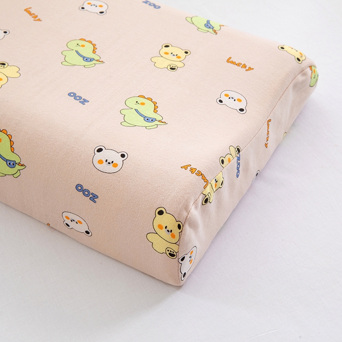 91家纺网 家纺一手货源 找家纺 美丽折家纺 2025新款A类全棉儿童乳胶枕枕头枕芯 恐龙小熊-咖 30x50cm/只（乳胶枕芯+外套+内套）