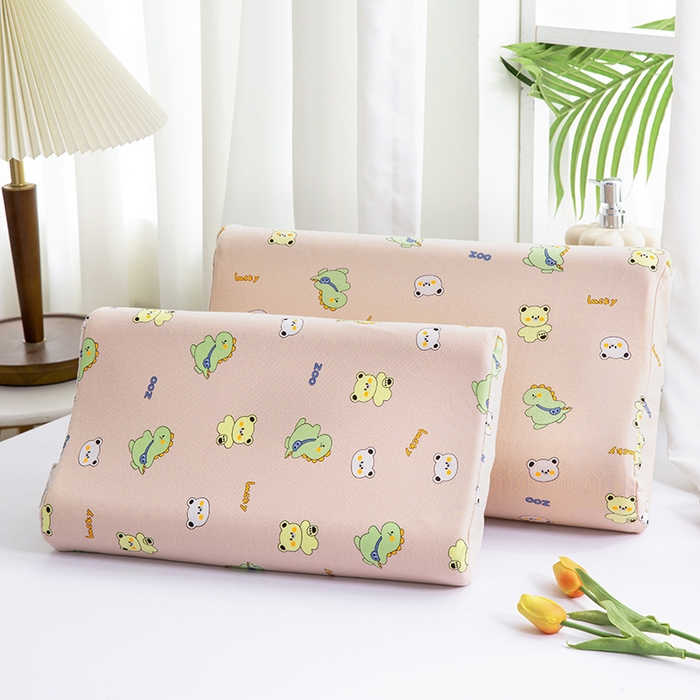 91家纺网 家纺一手货源 找家纺 美丽折家纺 2025新款A类全棉儿童乳胶枕枕头枕芯 恐龙小熊-咖 30x50cm/只（乳胶枕芯+外套+内套）