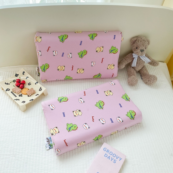 91家纺网 家纺一手货源 找家纺 美丽折家纺 2025新款A类全棉儿童乳胶枕枕头枕芯 恐龙小熊-紫 30x50cm/只（乳胶枕芯+外套+内套）