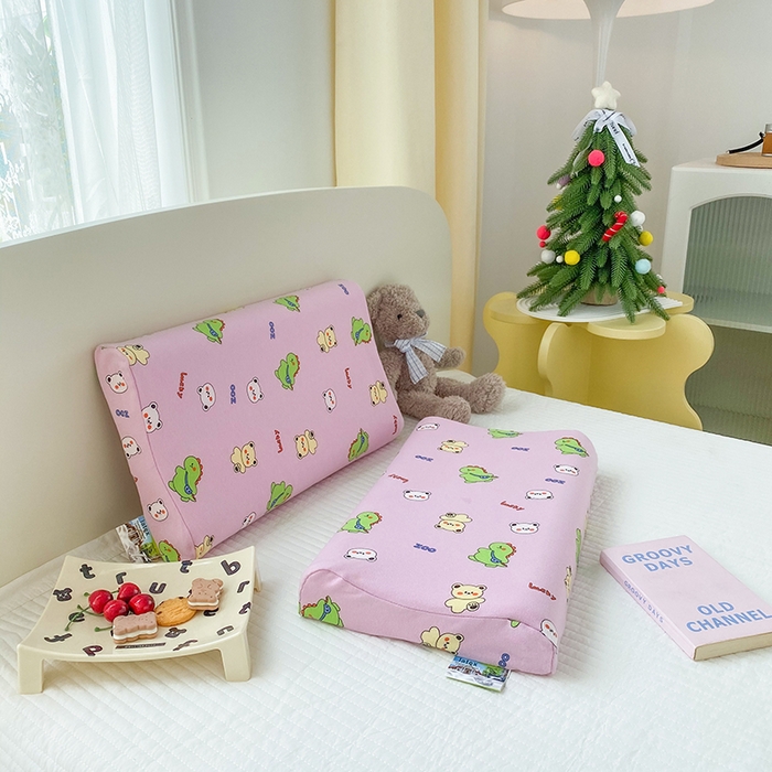 91家纺网 家纺一手货源 找家纺 美丽折家纺 2025新款A类全棉儿童乳胶枕枕头枕芯 恐龙小熊-紫 30x50cm/只（乳胶枕芯+外套+内套）