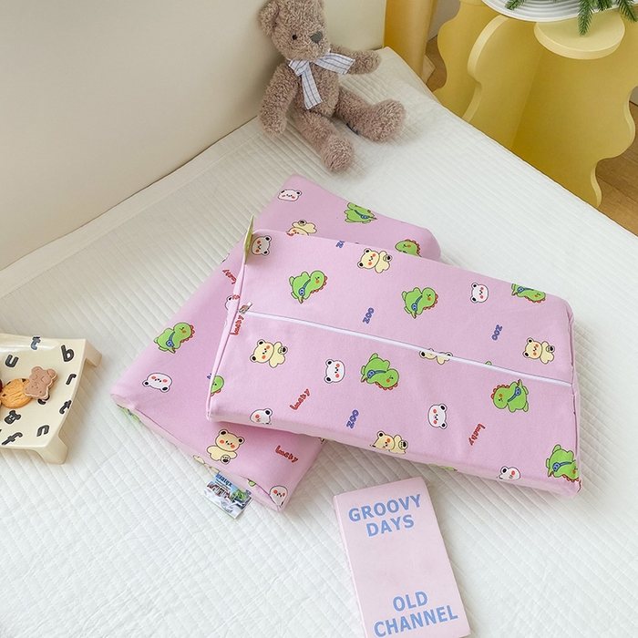 91家纺网 家纺一手货源 找家纺 美丽折家纺 2025新款A类全棉儿童乳胶枕枕头枕芯 恐龙小熊-紫 30x50cm/只（乳胶枕芯+外套+内套）