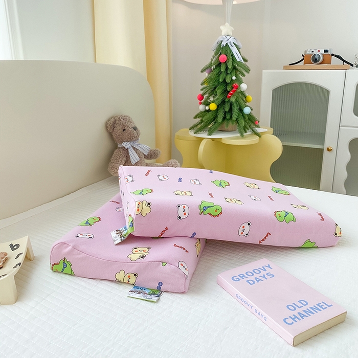 91家纺网 家纺一手货源 找家纺 美丽折家纺 2025新款A类全棉儿童乳胶枕枕头枕芯 恐龙小熊-紫 30x50cm/只（乳胶枕芯+外套+内套）