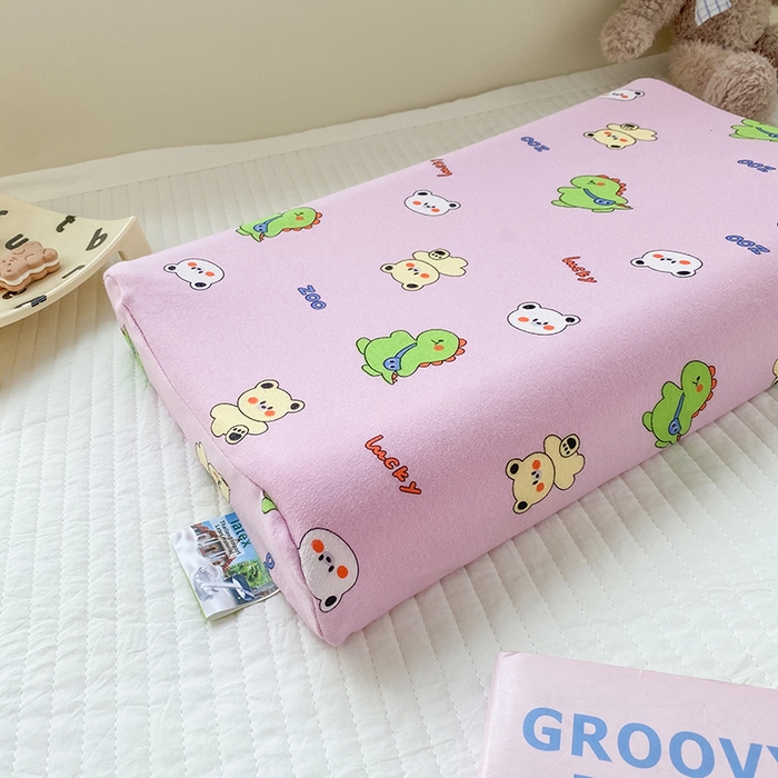 91家纺网 家纺一手货源 找家纺 美丽折家纺 2025新款A类全棉儿童乳胶枕枕头枕芯 恐龙小熊-紫 30x50cm/只（乳胶枕芯+外套+内套）