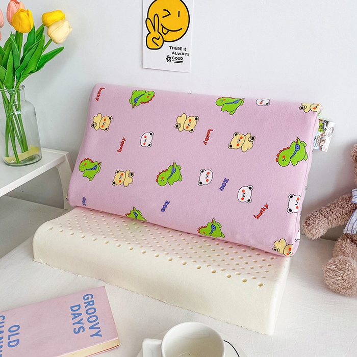 91家纺网 家纺一手货源 找家纺 美丽折家纺 2025新款A类全棉儿童乳胶枕枕头枕芯 恐龙小熊-紫 30x50cm/只（乳胶枕芯+外套+内套）