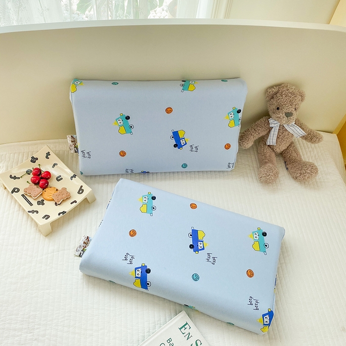 91家纺网 家纺一手货源 找家纺 美丽折家纺 2025新款A类全棉儿童乳胶枕枕头枕芯 蓝色小汽车 30x50cm/只（乳胶枕芯+外套+内套）