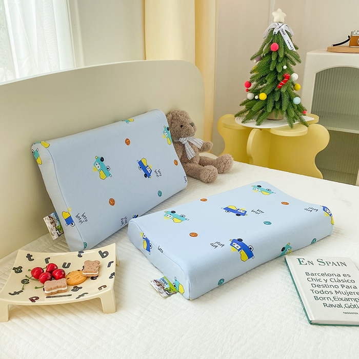 91家纺网 家纺一手货源 找家纺 美丽折家纺 2025新款A类全棉儿童乳胶枕枕头枕芯 蓝色小汽车 30x50cm/只（乳胶枕芯+外套+内套）