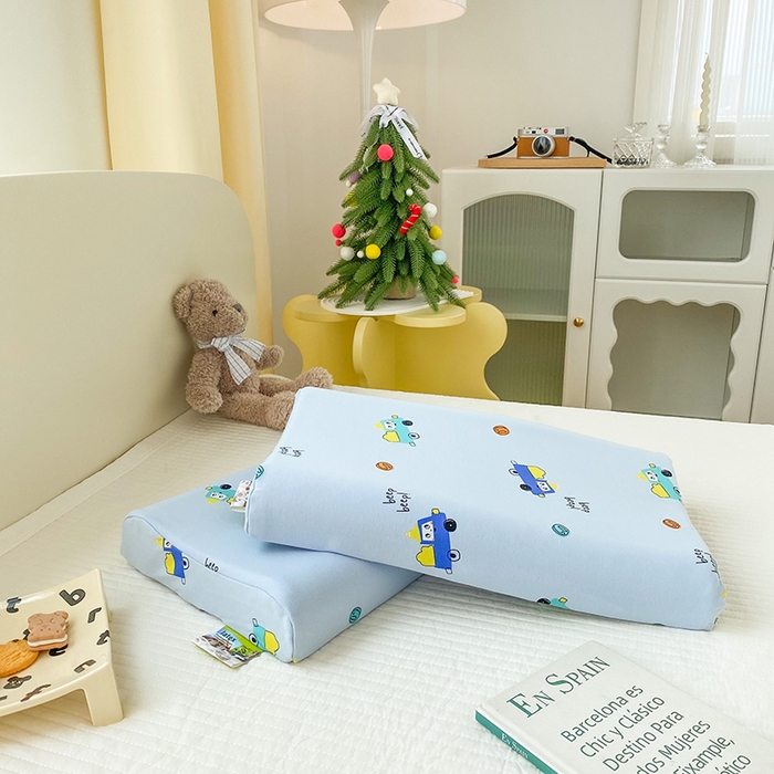 91家纺网 家纺一手货源 找家纺 美丽折家纺 2025新款A类全棉儿童乳胶枕枕头枕芯 蓝色小汽车 30x50cm/只（乳胶枕芯+外套+内套）