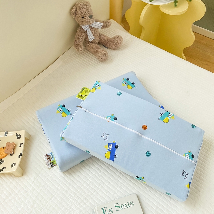 91家纺网 家纺一手货源 找家纺 美丽折家纺 2025新款A类全棉儿童乳胶枕枕头枕芯 蓝色小汽车 30x50cm/只（乳胶枕芯+外套+内套）