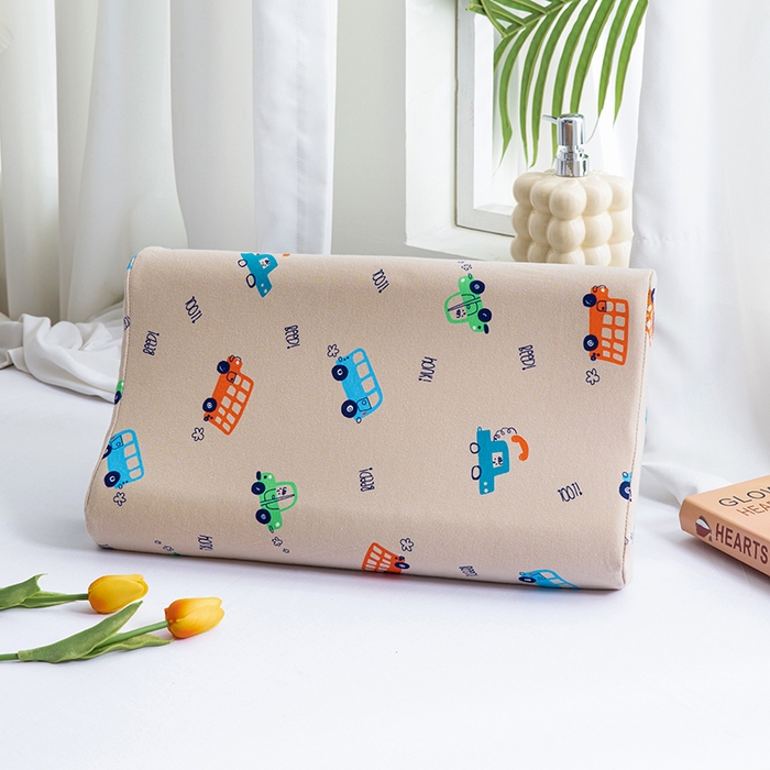 91家纺网 家纺一手货源 找家纺 美丽折家纺 2025新款A类全棉儿童乳胶枕枕头枕芯 米色工程车 30x50cm/只（乳胶枕芯+外套+内套）