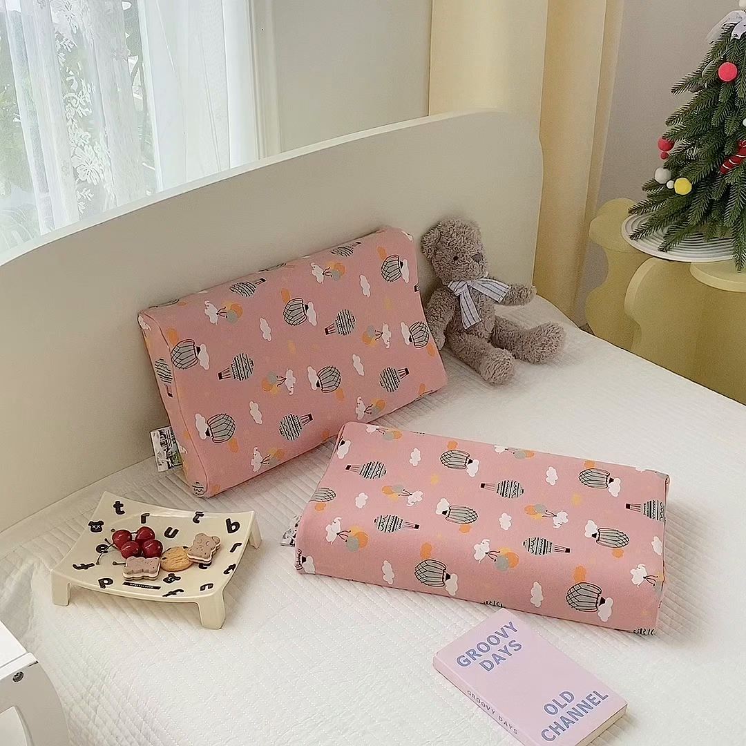 91家纺网 家纺一手货源 找家纺 美丽折家纺 2025新款A类全棉儿童乳胶枕枕头枕芯 气球小象 30x50cm/只（乳胶枕芯+外套+内套）