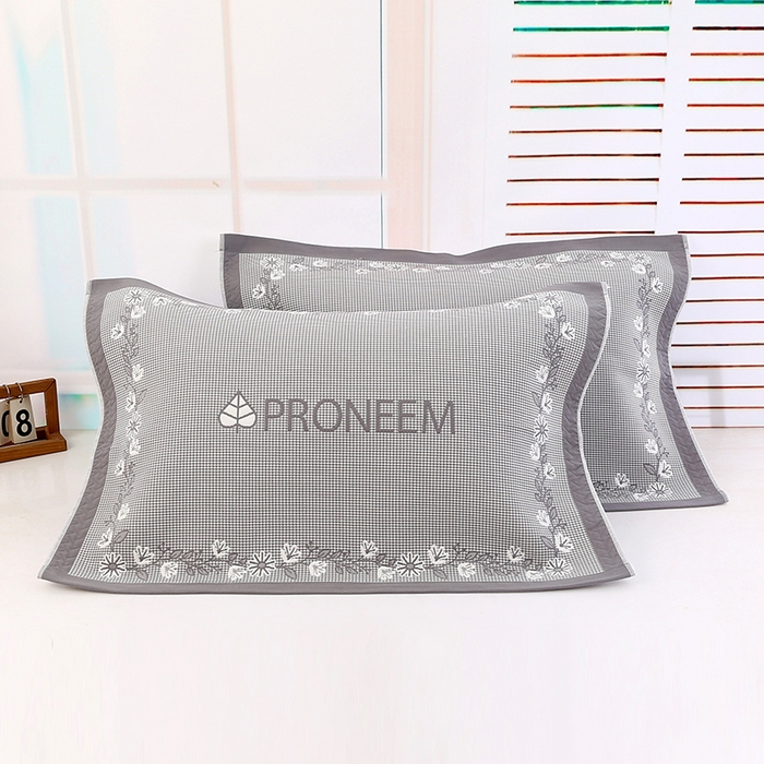 娇兰毛巾 2025新款7A抗菌A类精梳棉多层枕巾（加绑带） 树叶灰 78*52cm/个