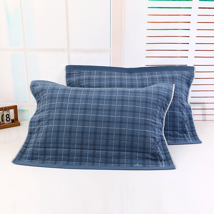 娇兰毛巾 2025新款7A抗菌A类精梳棉多层枕巾（加绑带） 椰树藏蓝 78*52cm/个