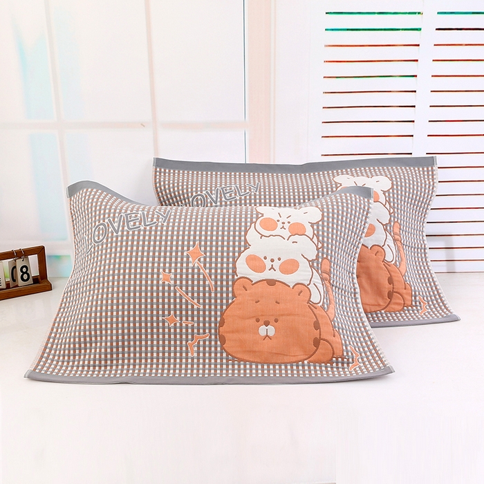 娇兰毛巾 2025新款7A抗菌A类精梳棉多层枕巾（加绑带） 三只猫灰 78*52cm/对