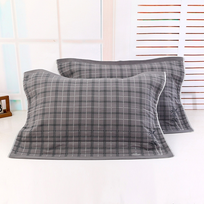 娇兰毛巾 2025新款7A抗菌A类精梳棉多层枕巾（加绑带） 椰树灰 78*52cm/对