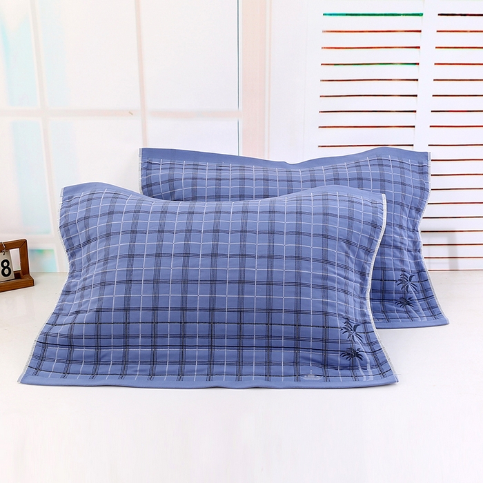 娇兰毛巾 2025新款7A抗菌A类精梳棉多层枕巾（加绑带） 椰树蓝 78*52cm/对