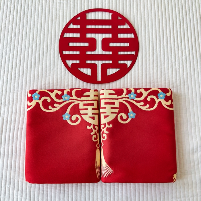 91家纺网 家纺一手货源 找家纺 悦然毛巾被 2025新款悦然三层大红枕巾婚庆三层全棉纯棉纱布枕巾 吉红如意 52x78cm枕巾一只