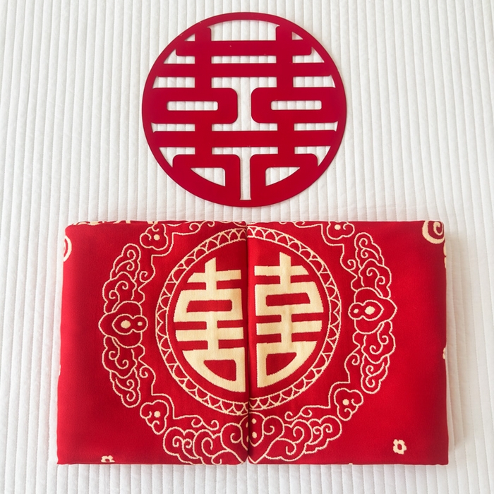 91家纺网 家纺一手货源 找家纺 悦然毛巾被 2025新款悦然三层大红枕巾婚庆三层全棉纯棉纱布枕巾 红妆喜事 52x78cm枕巾一对