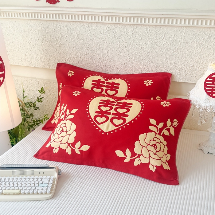 91家纺网 家纺一手货源 找家纺 （总）悦然毛巾被 2025新款悦然三层大红枕巾婚庆三层全棉纯棉纱布枕巾