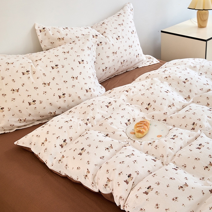 91家纺网 家纺一手货源 找家纺 2025新款全棉双层纱印花四件套（第二批）绅士犬