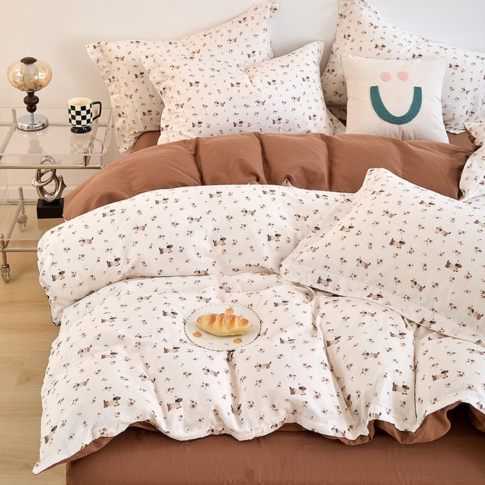 91家纺网 家纺一手货源 找家纺 2025新款全棉双层纱印花四件套（第二批）绅士犬