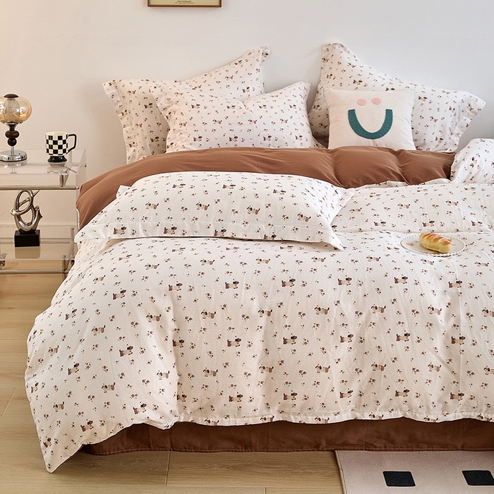 91家纺网 家纺一手货源 找家纺 2025新款全棉双层纱印花四件套（第二批）绅士犬