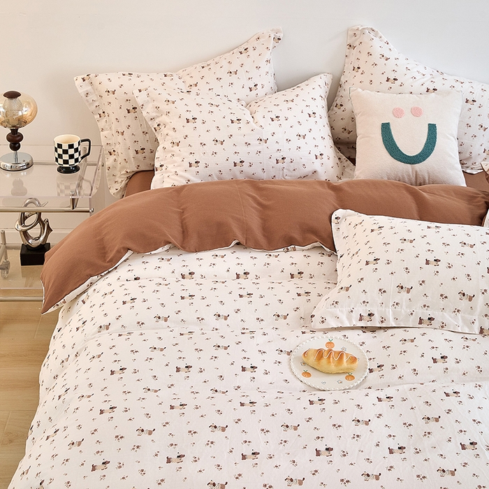 91家纺网 家纺一手货源 找家纺 2025新款全棉双层纱印花四件套（第二批）绅士犬