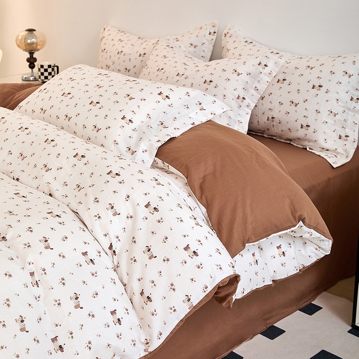 91家纺网 家纺一手货源 找家纺 2025新款全棉双层纱印花四件套（第二批）绅士犬