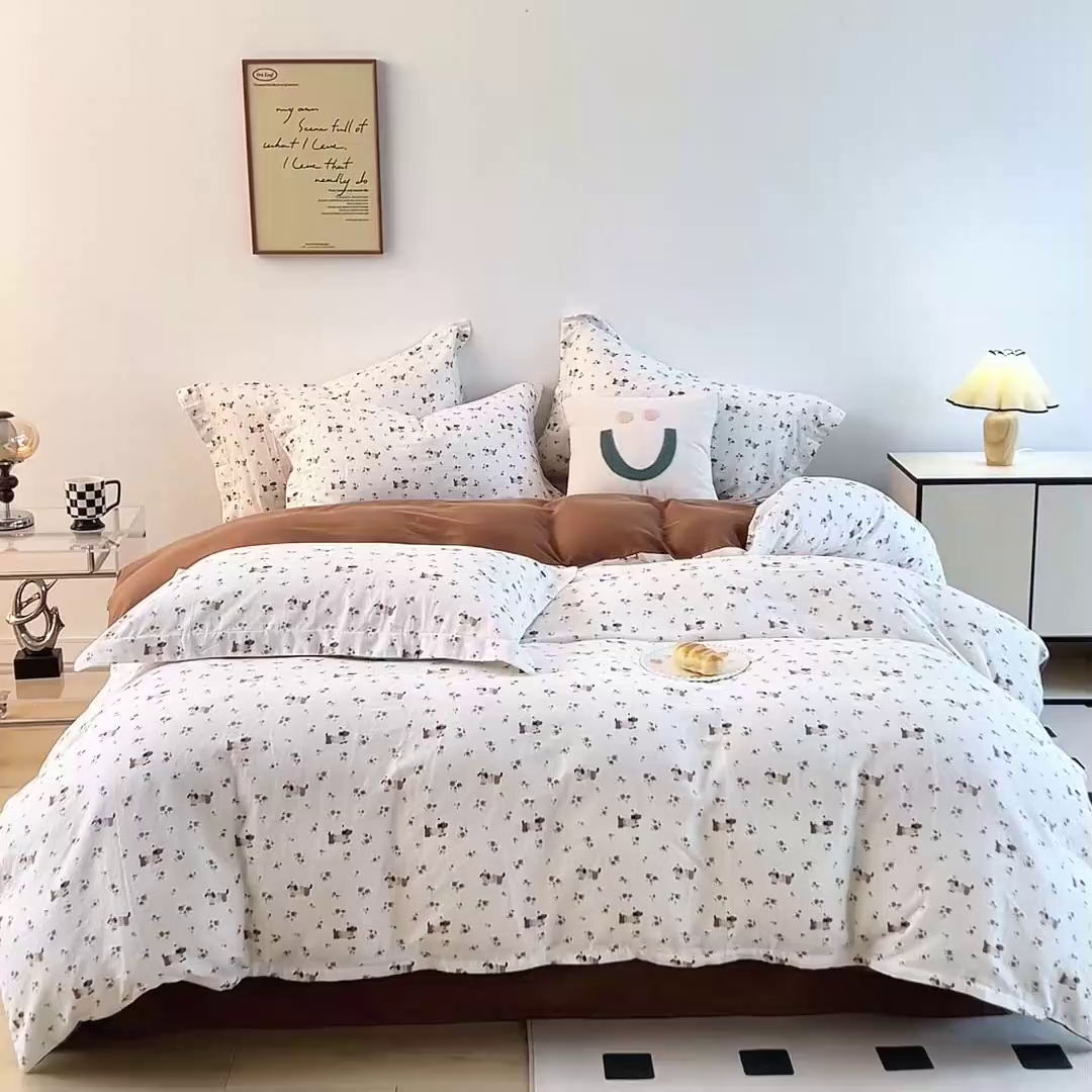 91家纺网 家纺一手货源 找家纺 2025新款全棉双层纱印花四件套（第二批）绅士犬