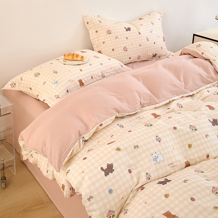 91家纺网 家纺一手货源 找家纺 2025新款全棉双层纱印花四件套（第二批）甜蜜小屋