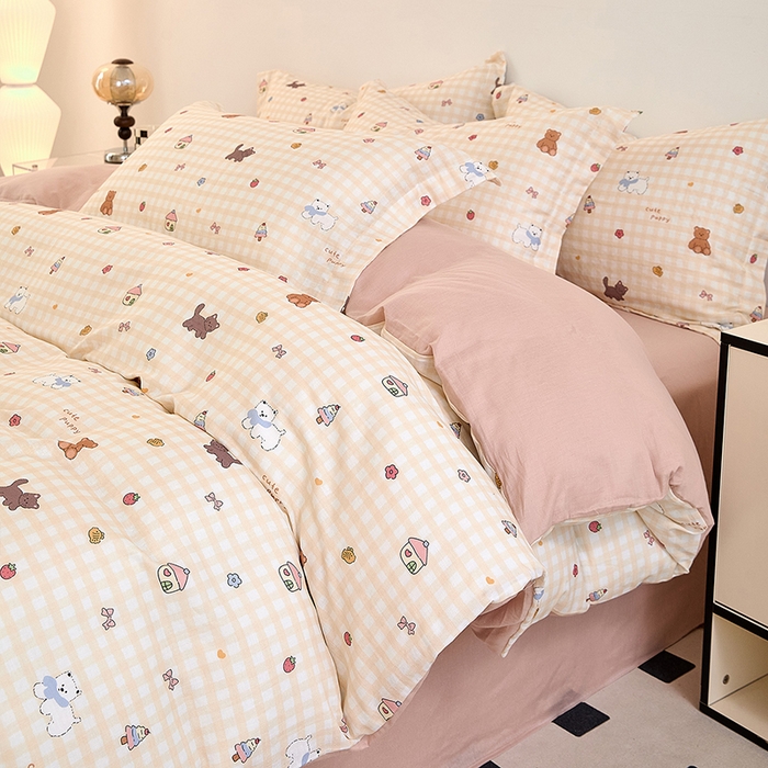 91家纺网 家纺一手货源 找家纺 2025新款全棉双层纱印花四件套（第二批）甜蜜小屋