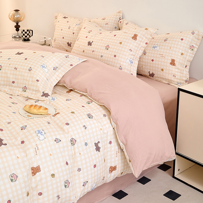 91家纺网 家纺一手货源 找家纺 2025新款全棉双层纱印花四件套（第二批）甜蜜小屋