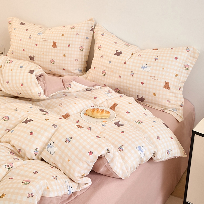 91家纺网 家纺一手货源 找家纺 2025新款全棉双层纱印花四件套（第二批）甜蜜小屋