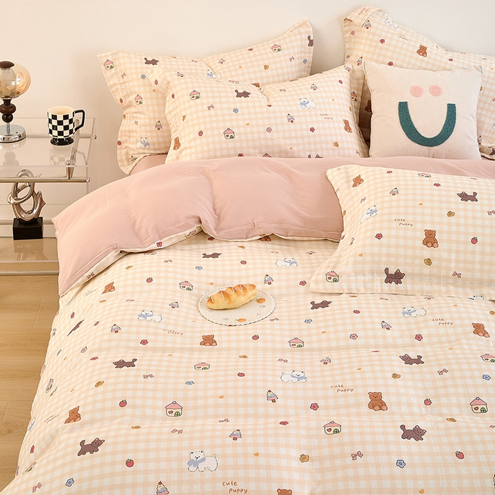 91家纺网 家纺一手货源 找家纺 2025新款全棉双层纱印花四件套（第二批）甜蜜小屋