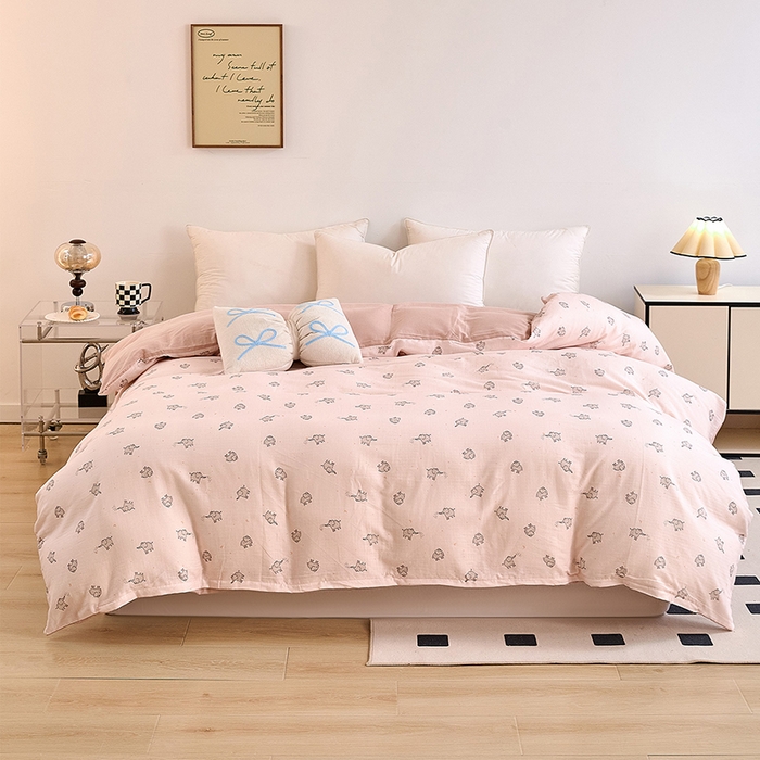 91家纺网 家纺一手货源 找家纺 2025新款全棉双层纱印花四件套（第二批）象象