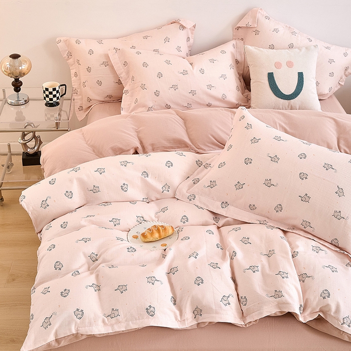 91家纺网 家纺一手货源 找家纺 2025新款全棉双层纱印花四件套（第二批）象象