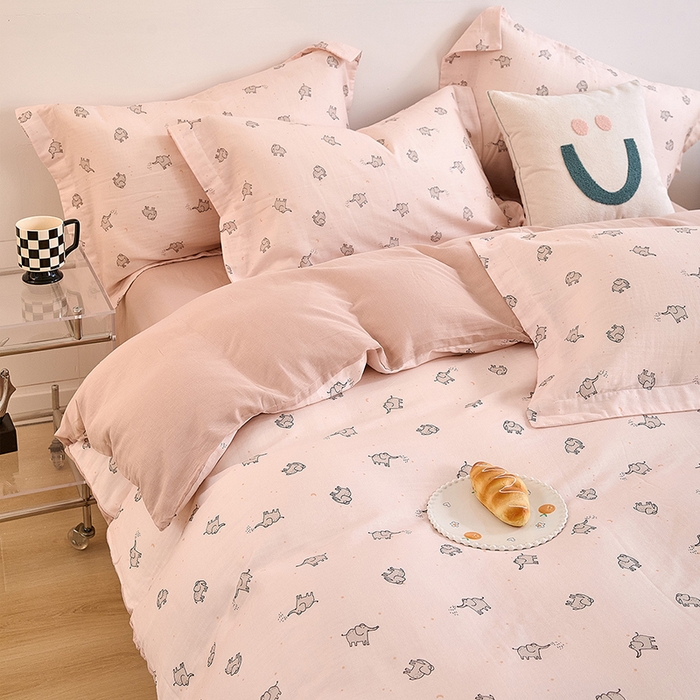 91家纺网 家纺一手货源 找家纺 2025新款全棉双层纱印花四件套（第二批）象象