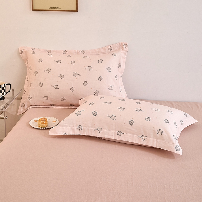 91家纺网 家纺一手货源 找家纺 2025新款全棉双层纱印花四件套（第二批）象象