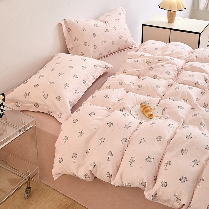 91家纺网 家纺一手货源 找家纺 2025新款全棉双层纱印花四件套（第二批）象象