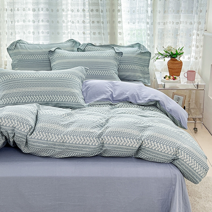 91家纺网 家纺一手货源 找家纺 2025新款全棉双层纱印花四件套（第二批）原野