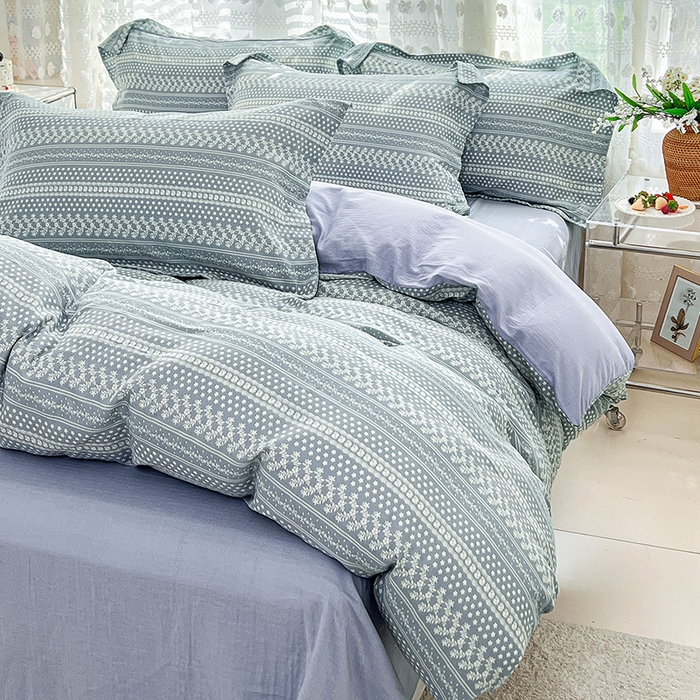 91家纺网 家纺一手货源 找家纺 2025新款全棉双层纱印花四件套（第二批）原野