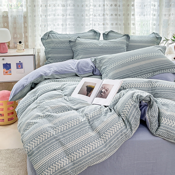 91家纺网 家纺一手货源 找家纺 2025新款全棉双层纱印花四件套（第二批）原野