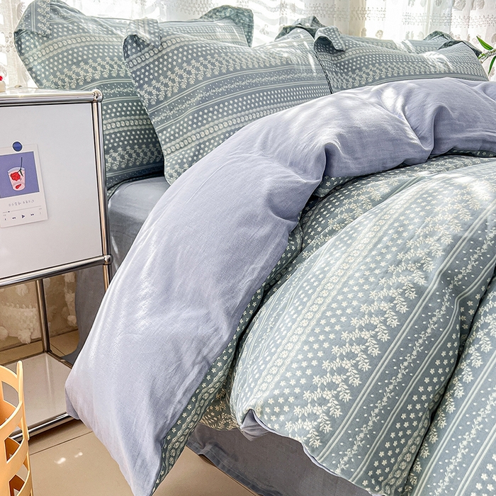 91家纺网 家纺一手货源 找家纺 2025新款全棉双层纱印花四件套（第二批）原野