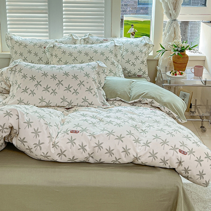 91家纺网 家纺一手货源 找家纺 2025新款全棉双层纱印花四件套（第二批）竹影