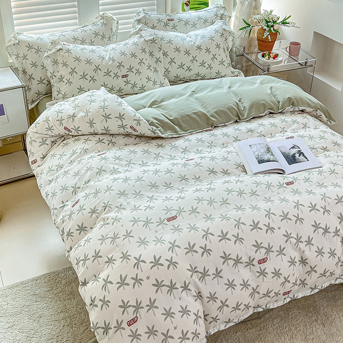 91家纺网 家纺一手货源 找家纺 2025新款全棉双层纱印花四件套（第二批）竹影