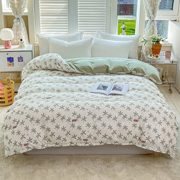 91家纺网 家纺一手货源 找家纺 2025新款全棉双层纱印花四件套（第二批）竹影