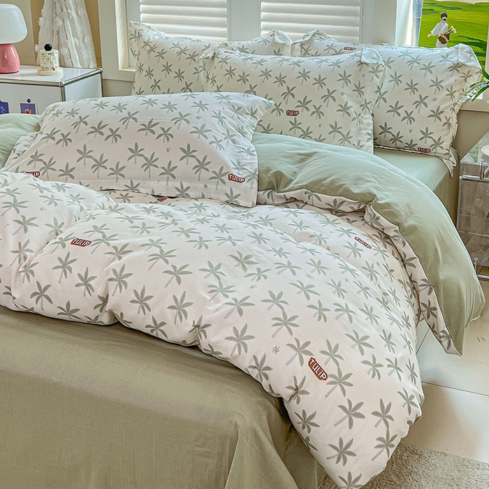 91家纺网 家纺一手货源 找家纺 2025新款全棉双层纱印花四件套（第二批）竹影