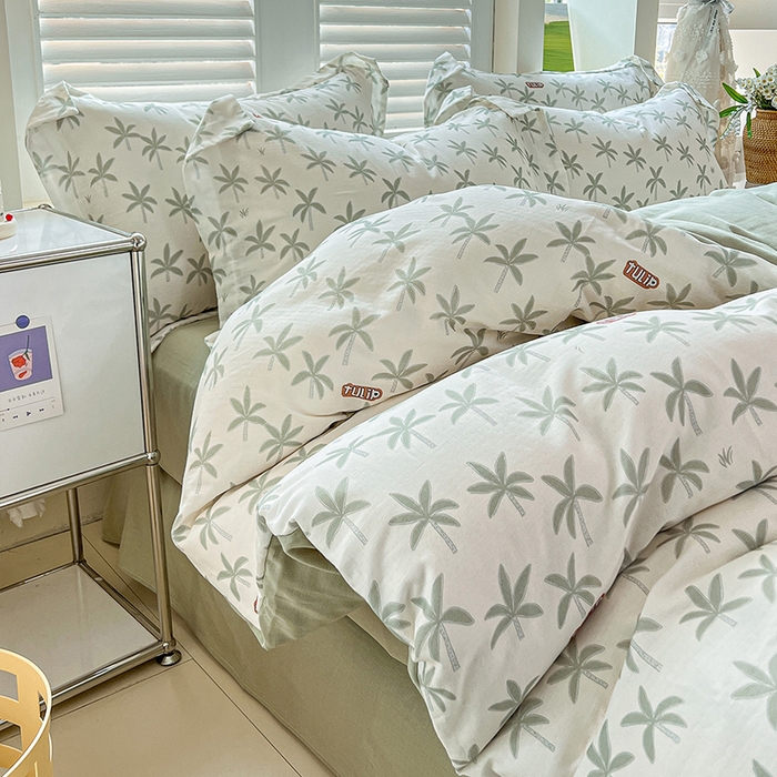 91家纺网 家纺一手货源 找家纺 2025新款全棉双层纱印花四件套（第二批）竹影