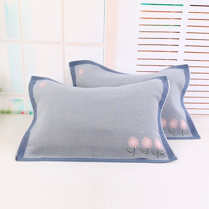 娇兰毛巾 2025新款7A抗菌A类多层枕巾（加绑带） 太阳花蓝 78*52cm/对