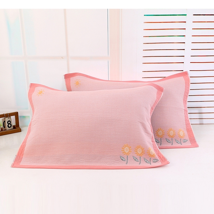 娇兰毛巾 2025新款7A抗菌A类多层枕巾（加绑带） 太阳花粉 78*52cm/对